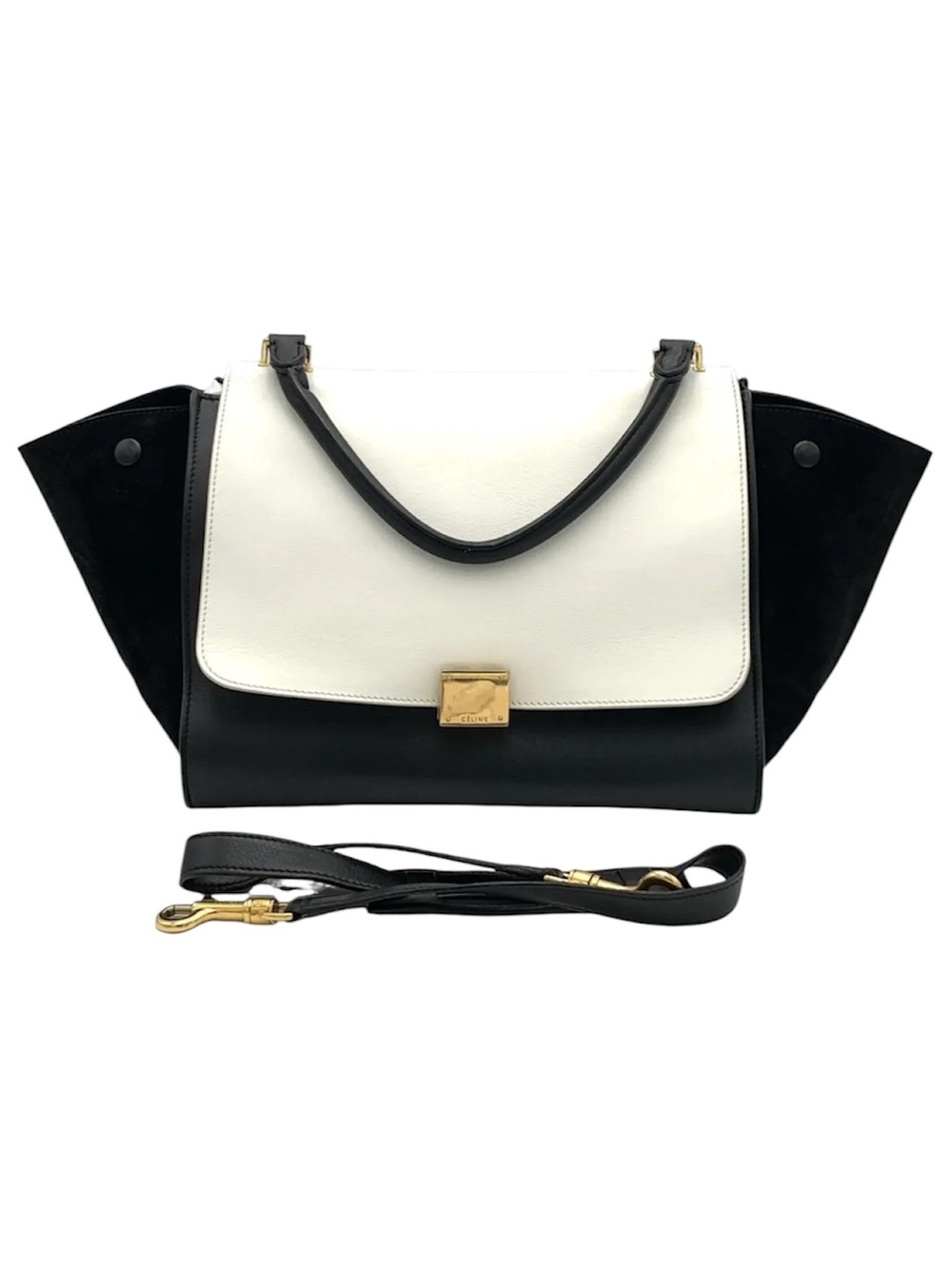 Celine Black and White Trapeze Satchel with Gold Hardware